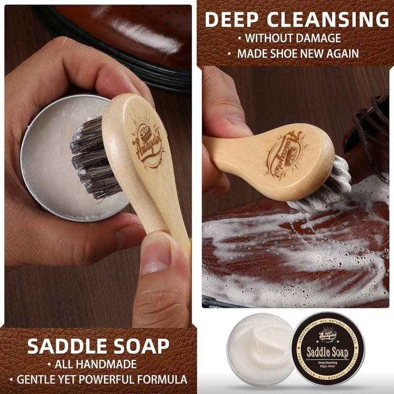 Awaydol 10 PCS Leather Care Kit - Horsehair Brushes,Saddle Soap,Waterproofing Wax,Mink Oil Conditioner,Polishing Cloth,Microfiber cloth,Boot Shoe Shine Cleaning Kit Gift for Men Cowboy Husband Dad ﻿ - Image 3
